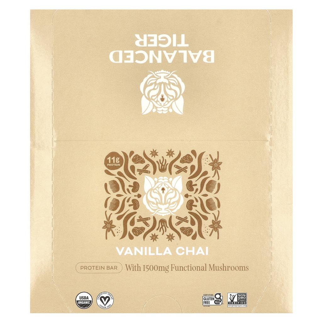 Balanced Tiger Protein Bar, Vanilla Chai, 12 Packs, 44g (1.55oz) Each