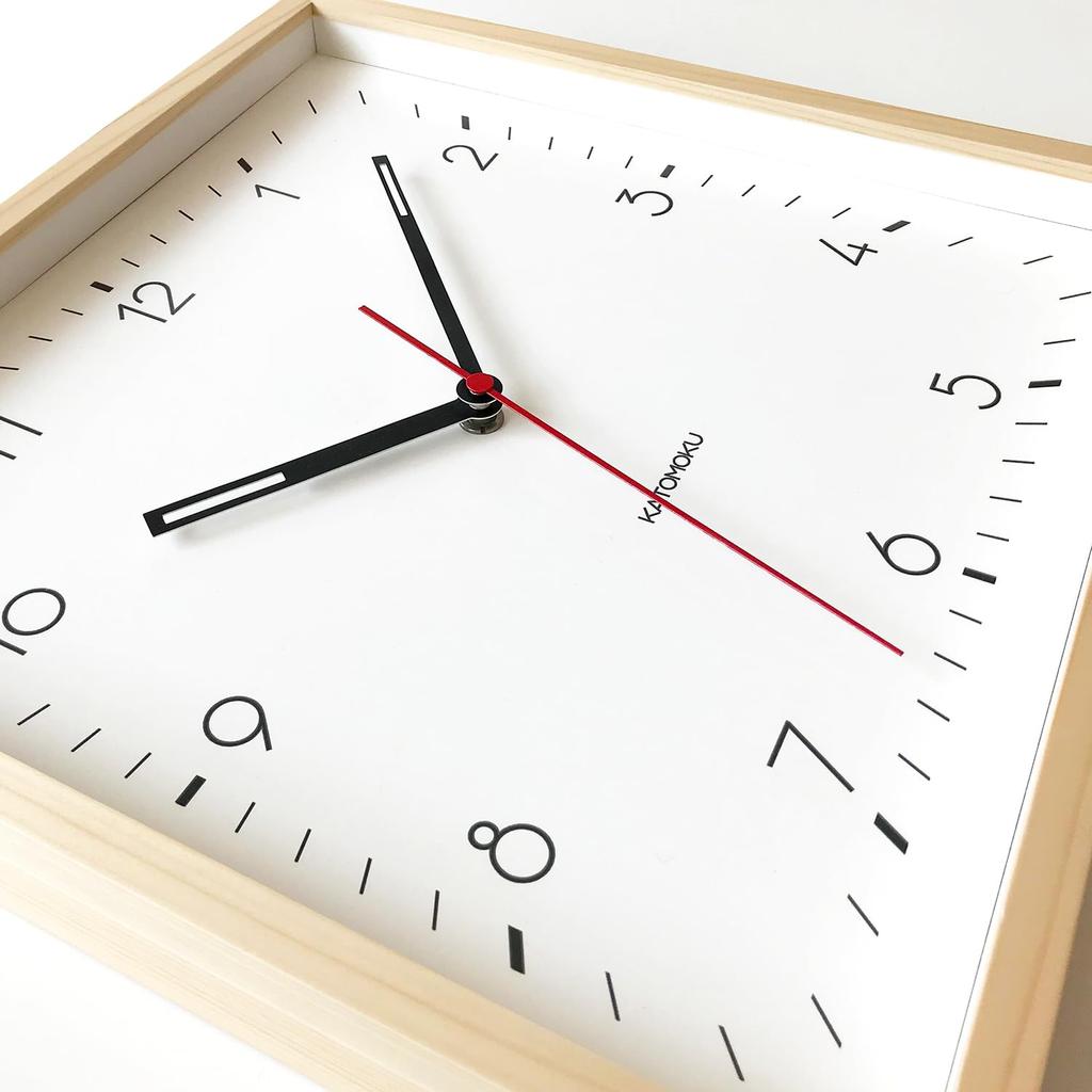 KATOMOKU Square clock 3 Natural km-114NARC Hinoki wall clock with continuous second hand (radio-controlled clock)