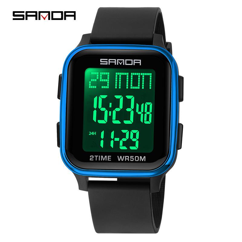 SANDA Модные электронные часы Многофункциональные квадратные спортивные часы-хронограф Водонепроницаемые наручные часы Бизнес-часы