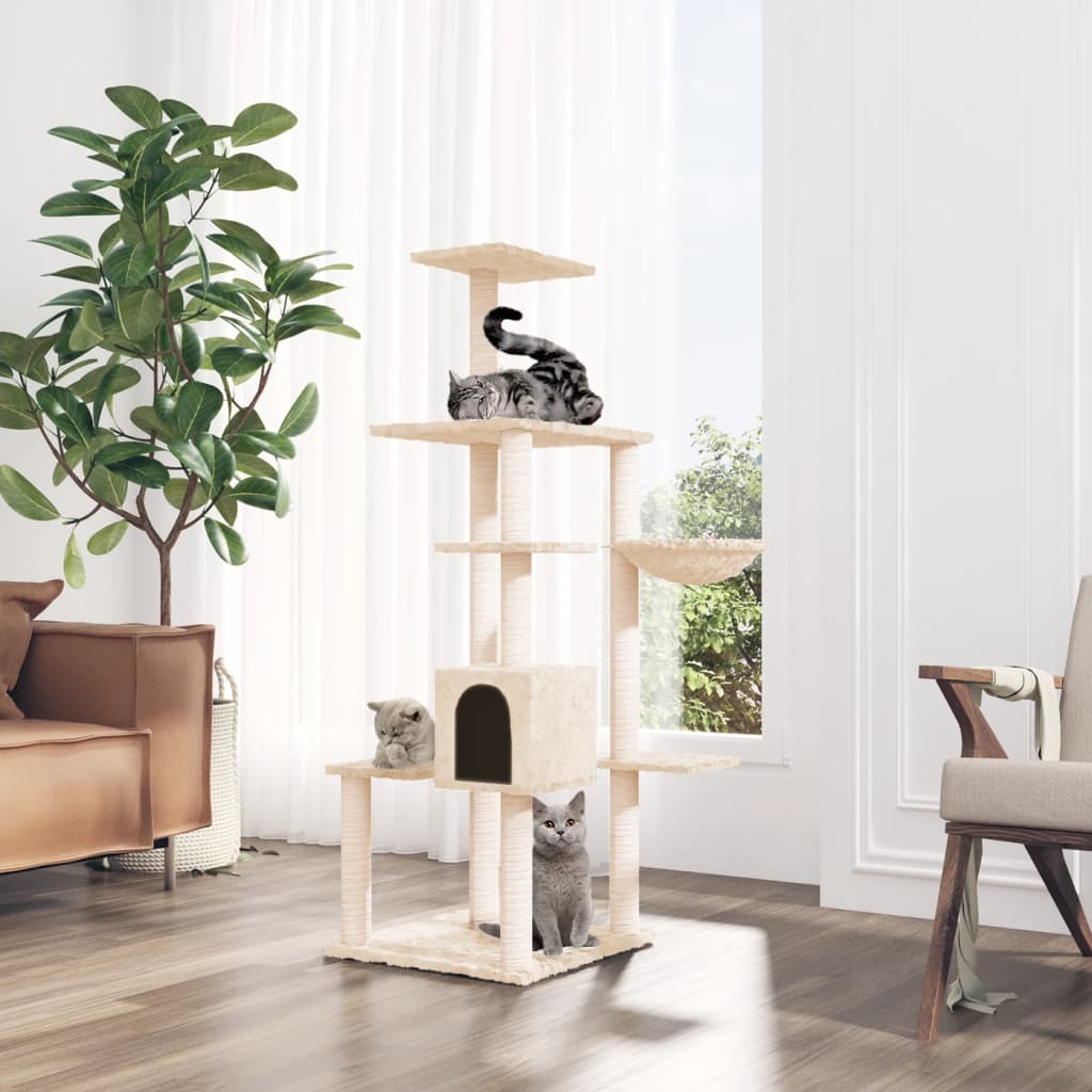 Scratching Post with Sisal Scratching Posts Cream 142 cm