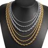 Men & Women's Stainless Steel Twisted Rope Chain Necklace Golden Silver Jewelry Accessories