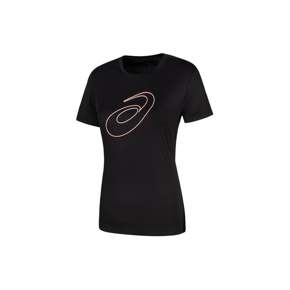 Asics Logo Print Pullover Round Neck Moisture Wicking Quick Dry Short Sleeve T-Shirt Women T-Shirt Black 2012C962-001