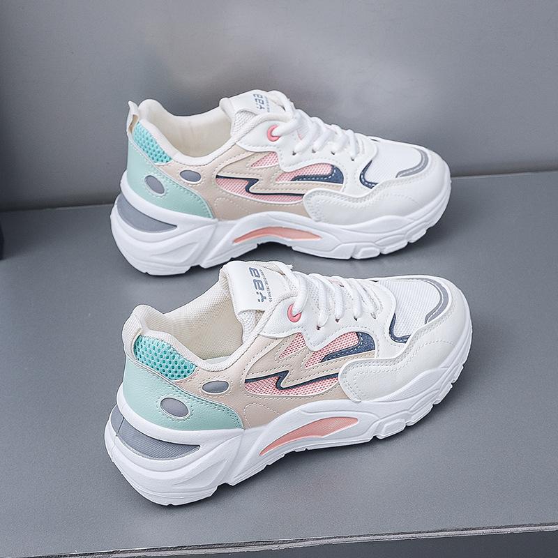 [Индивидуальные] Весенние кроссовки на толстой нескользящей подошве для пап, сетчатые дышащие кроссовки для бега, модные маленькие белые туфли на мягкой подошве для женщин