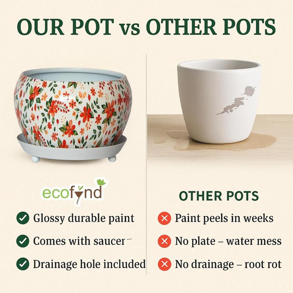 5 дюймов, Металлический горшок для растений Lily Designer Leaf с поддоном | Предмет домашнего декора для комнатных и садовых растений, цветов, балкона, патио, гостиной