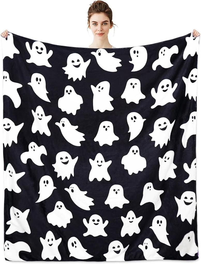 Metawu Halloween Blanket Ghost Throw Blankets for Kids for Women Halloween Decorations Flannel Blankets for Bed, Sofa, Couch, Travel Blanket 50 x 60 i