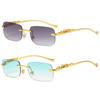 New Rimless Rectangle Vintage Metal Leopard Head Sunglasses Fashion Frameless Tinted Glasses Shades For Women Men