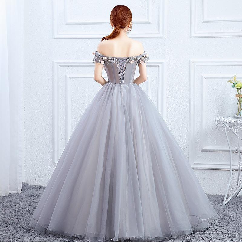 Wedding Party Dress Elegant Women Applique Lace Mesh Solid Color Big Swing Long Gown