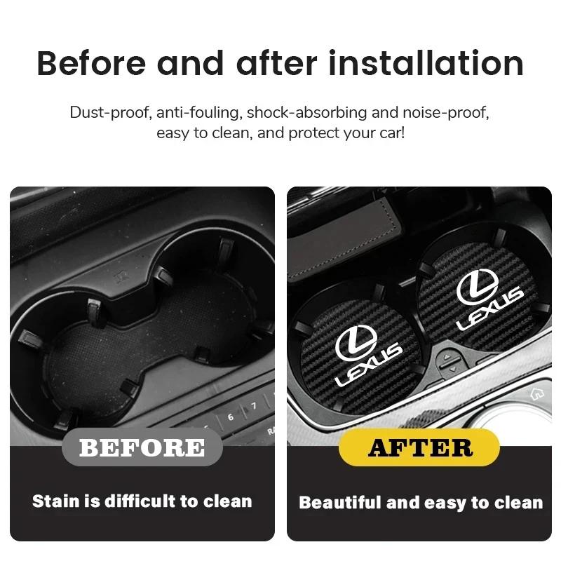 2Pcs Car Carbon Leather Water Cup Pad Anti-noise Coaster Mat For Lexus F SPORT ES RX NX LS UX LM LX GX LC RZ IS CT GS RC HS SC XN0