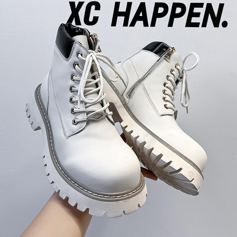 2024 new Martin boots men's thick-soled heightening British style winter velvet locomotive boots rhubarb boots 66621-A