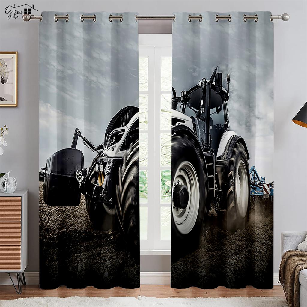 Трактор 3D Печатные Шторы Спальня Гостиная Кухня Оконные Шторы 100% Полиэстер Волокно Шторы Домашнее Украшение 2 ШТ.