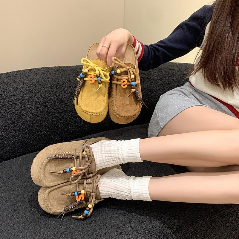 Ретро баотоу полушлепанцы женские новые на толстой подошве с увеличением роста на одной педали литературные универсальные туфли