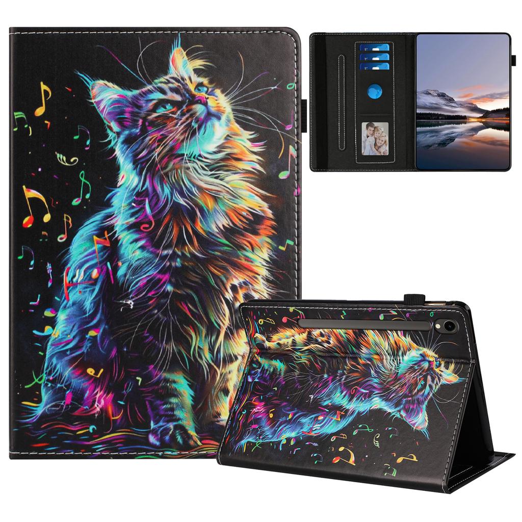 Чехол для Samsung Galaxy Tab S9/S10 FE/S9 FE, узорчатая кожа, чехол для планшета с автосном/пробуждением, держатель для карт