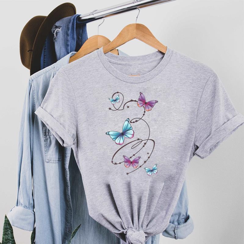 Lovely Tee Top Fashion T Shirt Clothing Casual 90s Butterfly Sweet Cute Short Sleeve Women Print Lady Female Graphic T-shirt