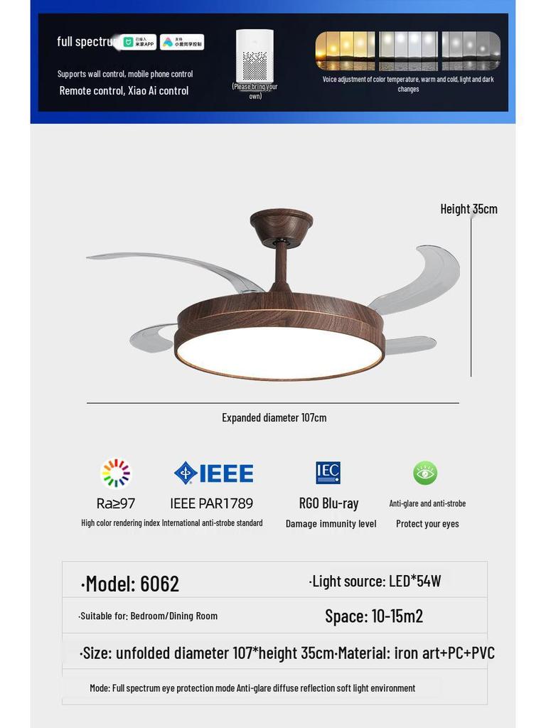 Modern Chinese-Style Ceiling Fan with Light for Living, Bedroom, and Dining Rooms