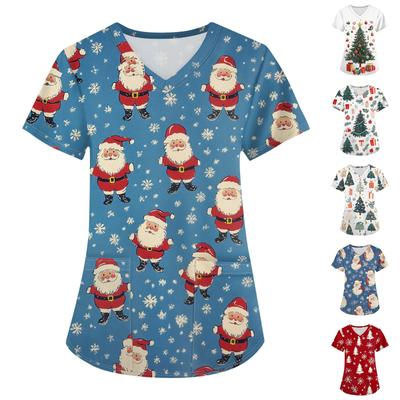 Женская модная футболка с короткими рукавами и v-образным вырезом с принтом, маленькая рабочая футболка с карманами