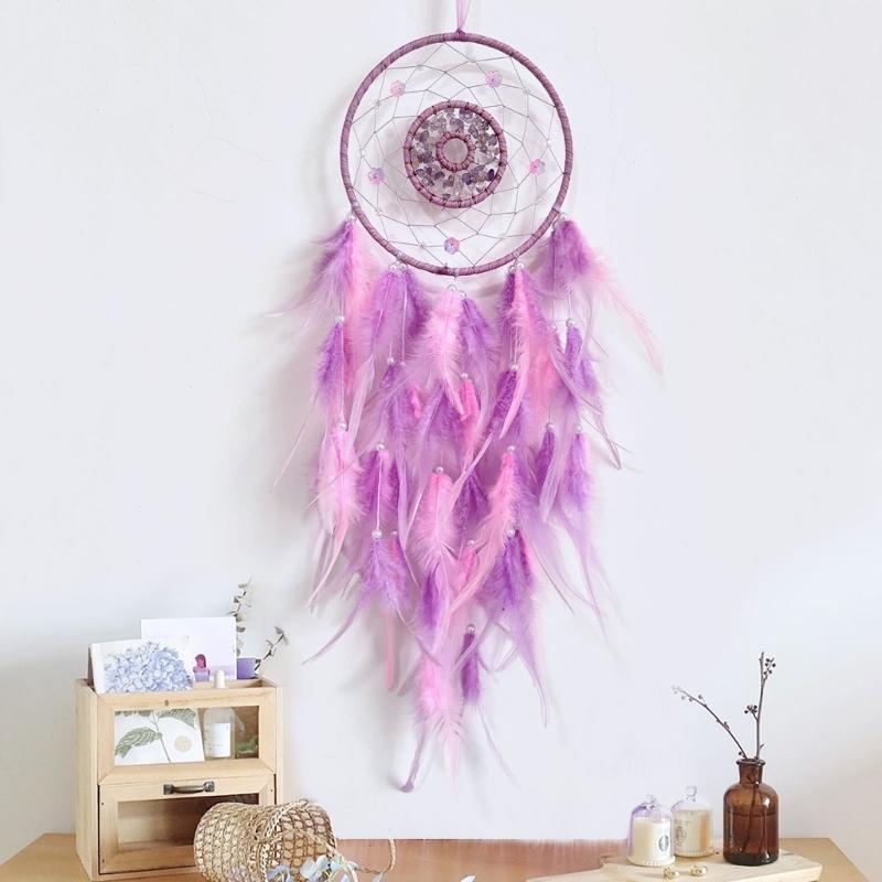 Elegant Dreamcatchers Craft with Feathered and Flower Beads Hanging Ornament for Bedroom and Living Room Wall Decors