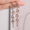 2pcs Fashionable and High-end Long Tassel Full Diamond Leaf Earrings for Women's Banquet Dress Accessories
