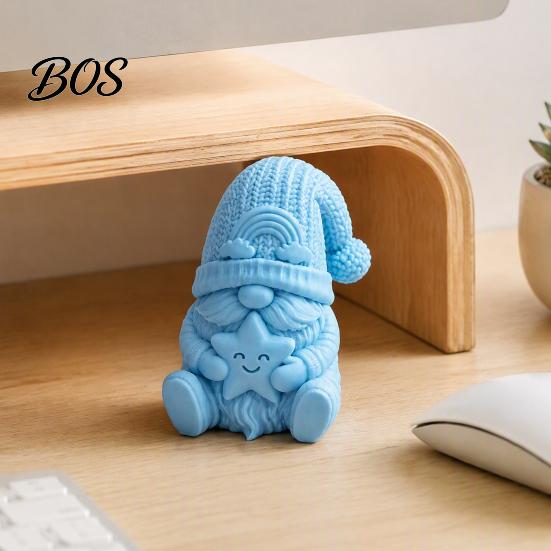 Holding Star Dwarf Statue 3D Printed Sitting Gnome Figurine, Knitted Hat Statue, Faceless Tabletop Decoration for Home Office