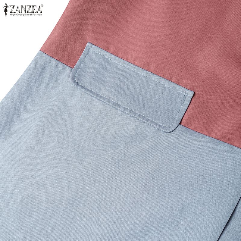 ZANZEA Женский повседневный кардиган-блейзер с длинными рукавами и лацканами с острыми углами, тонкий, в стиле пэчворк