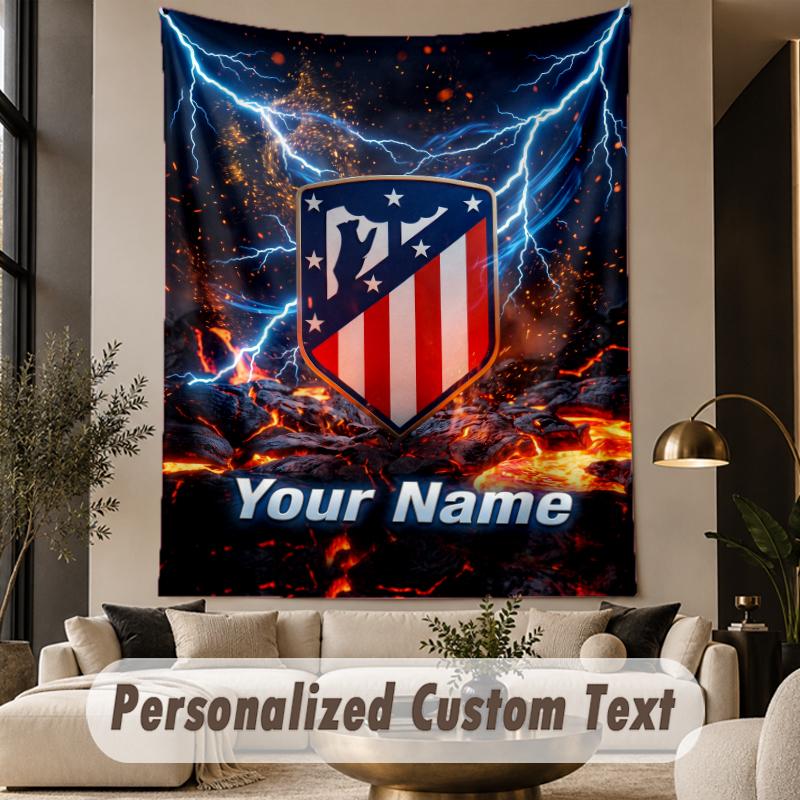 Custom Text Tapestry Atletico Madrid Print Wall Tapestry Indoor Living Room Wall Decor