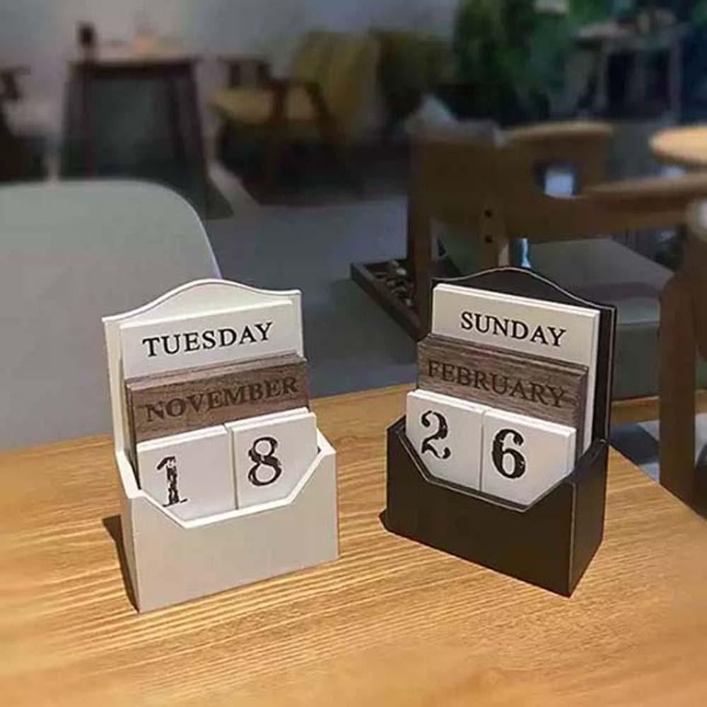 Aesthetic Wooden Perpetual Calendar Manual Date Display Ornament Desk Calendar Ornament Study