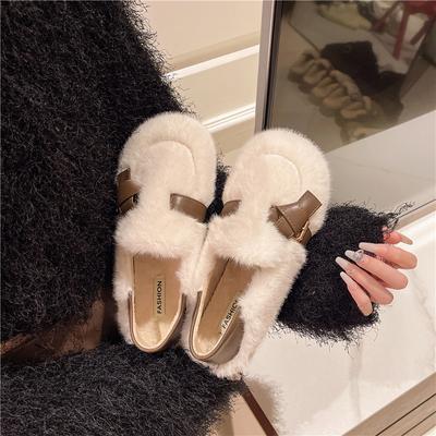 Туфли МАО МАО с пряжкой женские 2025 осень и зима новые плюшевые на одной педали для беременных мягкая подошва теплые и удобные туфли Doudou