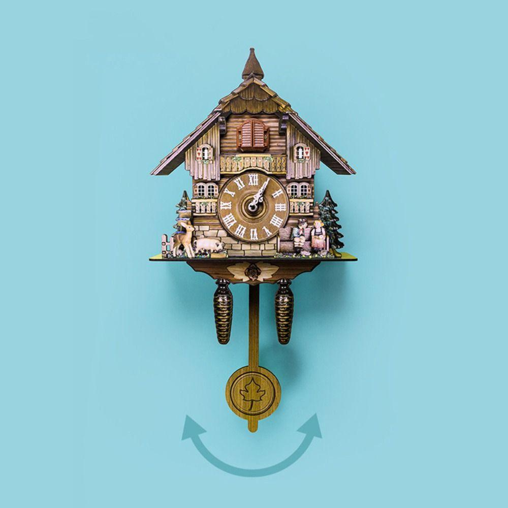Art Craft Forest Tower Wood Pendulum Vintage Clocks Vintage Wooden Wood Wall Clock 3D Ringing Silent 3D Ringing Clock Bedroom