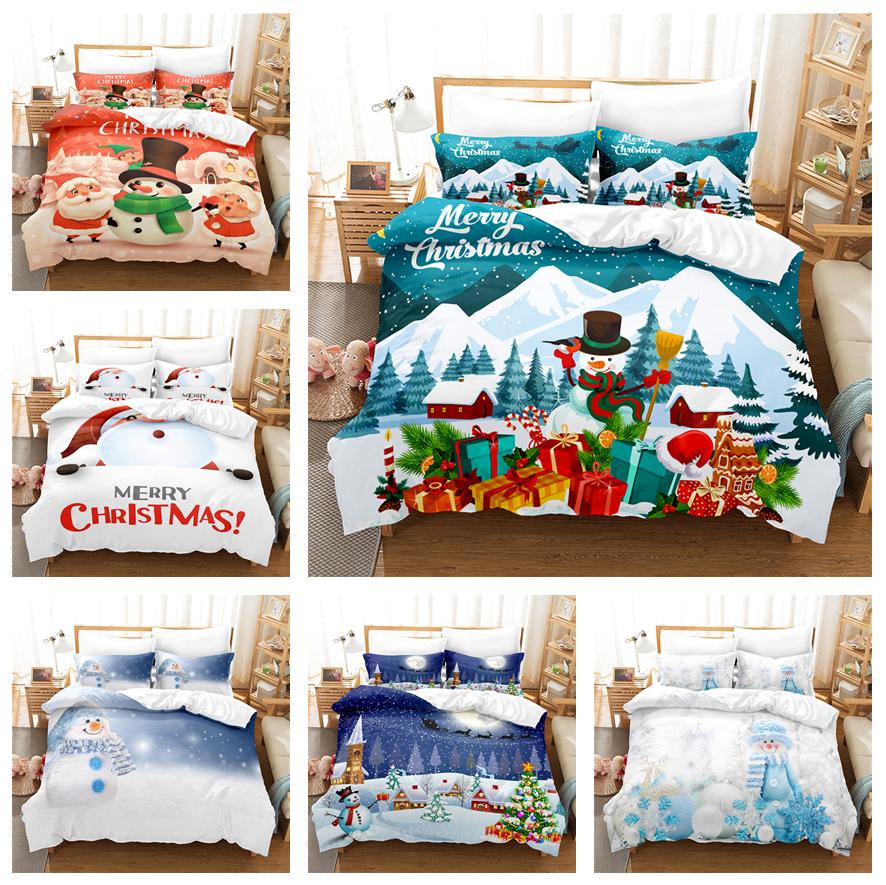 3D Рождественский комплект постельного белья С Новым годом Пододеяльник Наволочка 2/3 Праздничный подарок AU140 * 210 Полный размер Быстросохнущий мягкий домашний текстиль