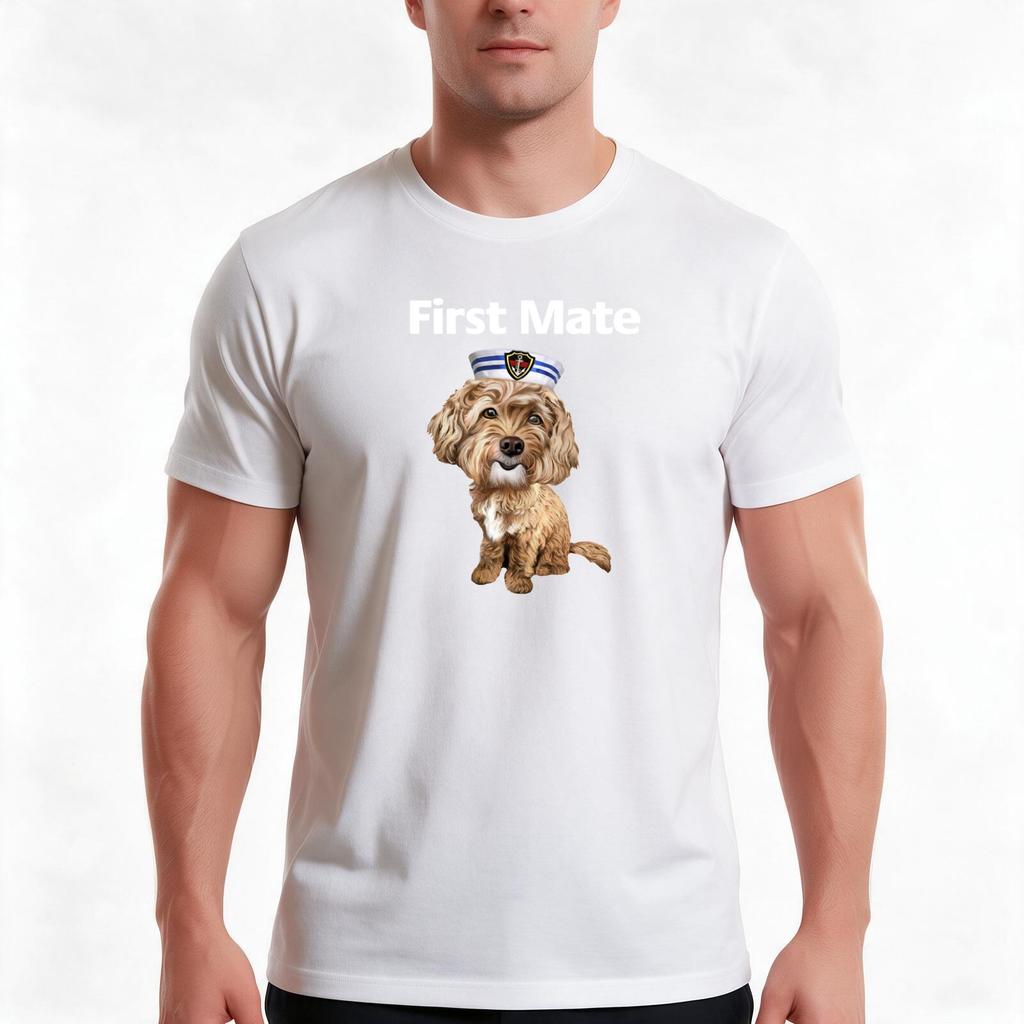 First Mate Sailor Cavapoo Tshirt Summer Casual Cotton Tee Oversized Streetwear Tops Vintage Graphic Print Unisex Unisex Unisex