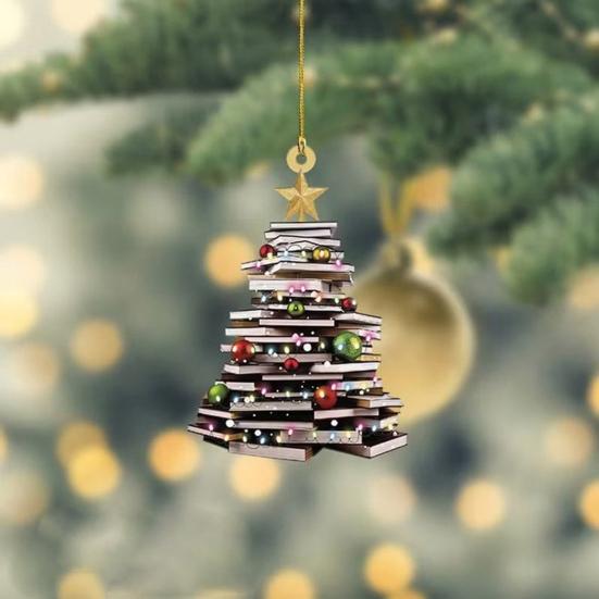 Reading Vintage Book Christmas Ornament Acrylic Craft Colorful Stacked Book Hanging Ornament Christmas Tree Decorative Props Holiday Party Home