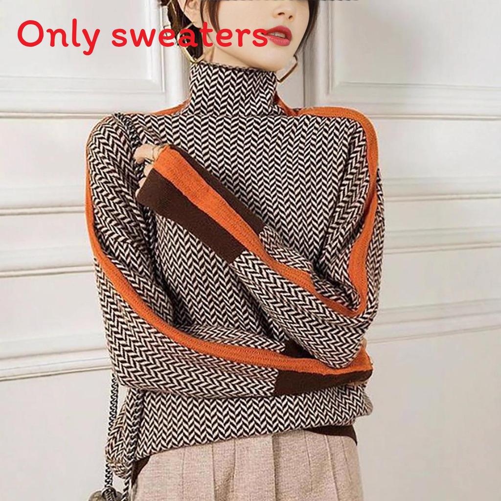 Geometric Pattern Knit Sweater With Color Block Edges For Women Fall