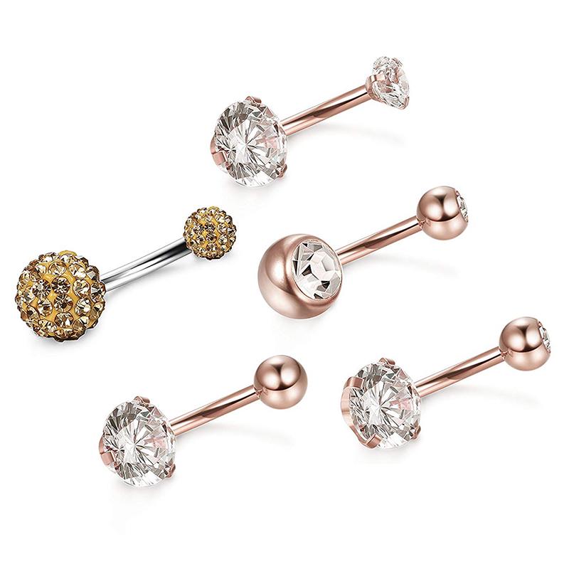 5Pcs/Set Stainless Steel Navel Belly Button Rings Bar Piercing Jewelry