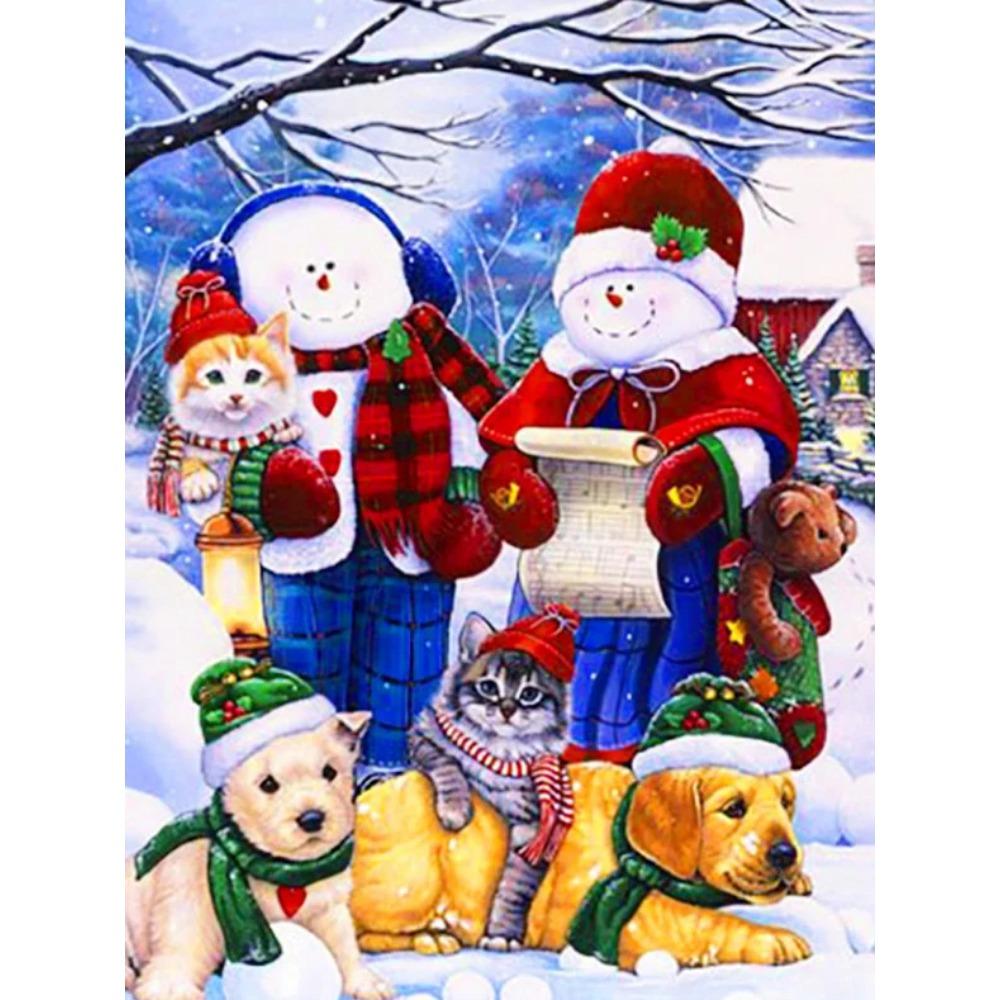 Алмазная живопись Art Full Drill Снеговик Алмазная картина Ручная работа Снежный день Diy Алмазная мозаика Картина Украшение дома Рождественский подарок