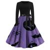 Women's Fashion Round Neck Casual Slim Fit Halloween Printed Long Sleeve Dress