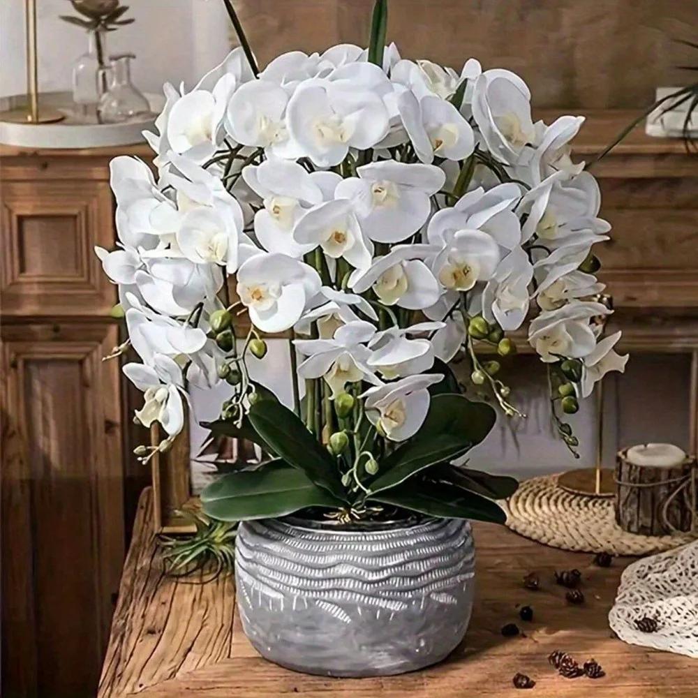 6pcs Lifelike Artificial Orchids - 9 Blooms Each, Silk Butterfly Orchid Stems for Elegant Home & Wedding Decor Perfect Gift