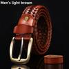 Woven Men Vintage Casual Leather Belt With Mesh Pattern And Buckle Antique