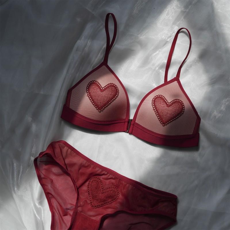 Womens Sexy Lace Bralette Thin Triangle Cup No Underwire Push Up Red Lingerie