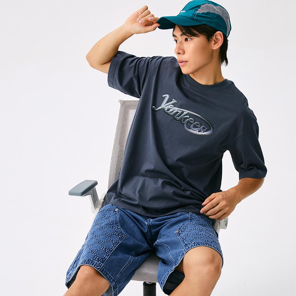 New MLB New York Yankees Basic Collection SS25 T Shirt Unisex Gray Blue 3ATSB6853-50GRD