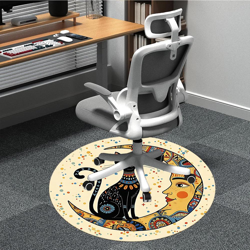 1PC Moon Cat Office Round Area Rug, Indoor Mat Suitable For Office, Under Office Chairs Bedroom Living Room Home Decor, Room DecoT1223061