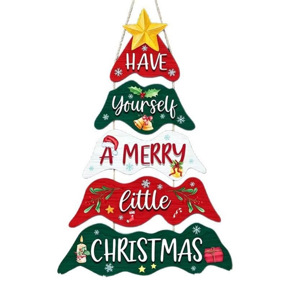 Handcrafted Christmas Door Sign Tiered Hanging Welcome Board Xmas Tree Decor Wooden Plaque Cafes