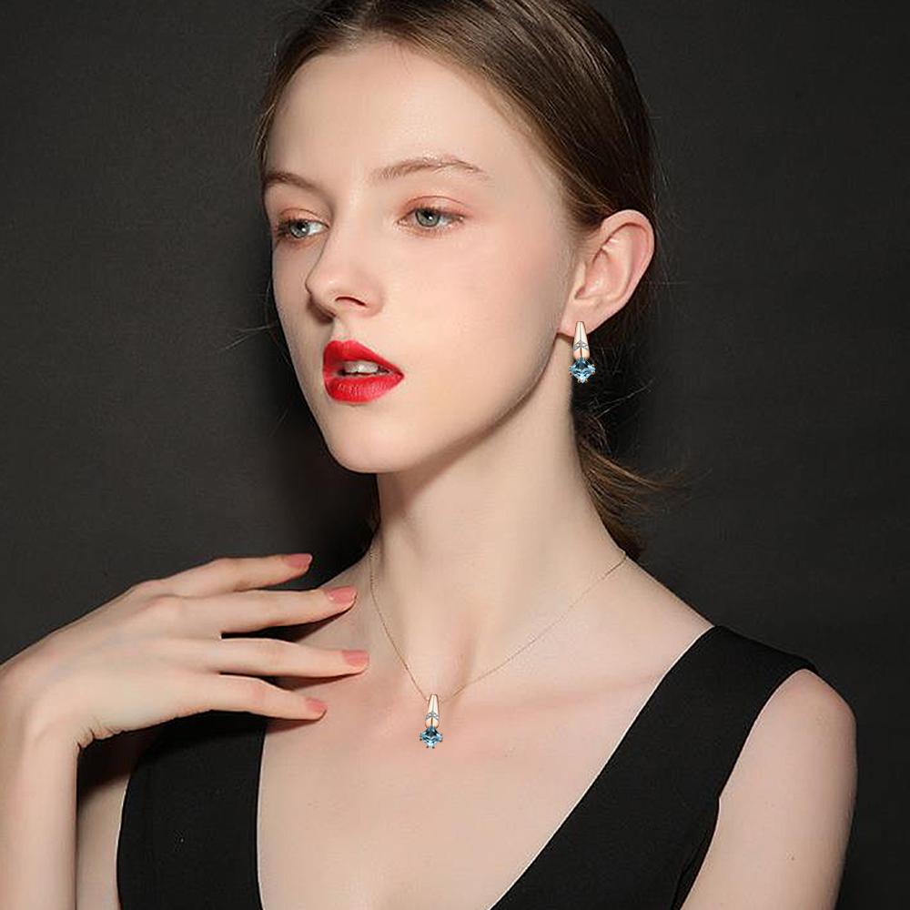 Bolaijewelry Простой дизайн, квадратные серьги с натуральным небесно-голубым топазом диаметром 7,0 мм, серьги из стерлингового серебра 925 пробы, изысканные ювелирные украшения для женщин