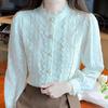 Модная белая кружевная блузка с длинным рукавом и воротником-стойкой, женские топы J314
