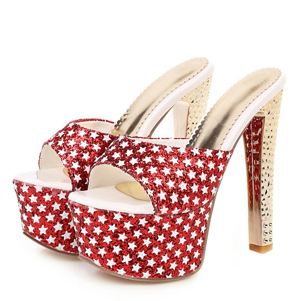 Sexy Slippers Women Summer Shoes Outdoor High Heels Platform Slides Ladies Luxury Designer Pink Red Stars Sandals Woman Big Size