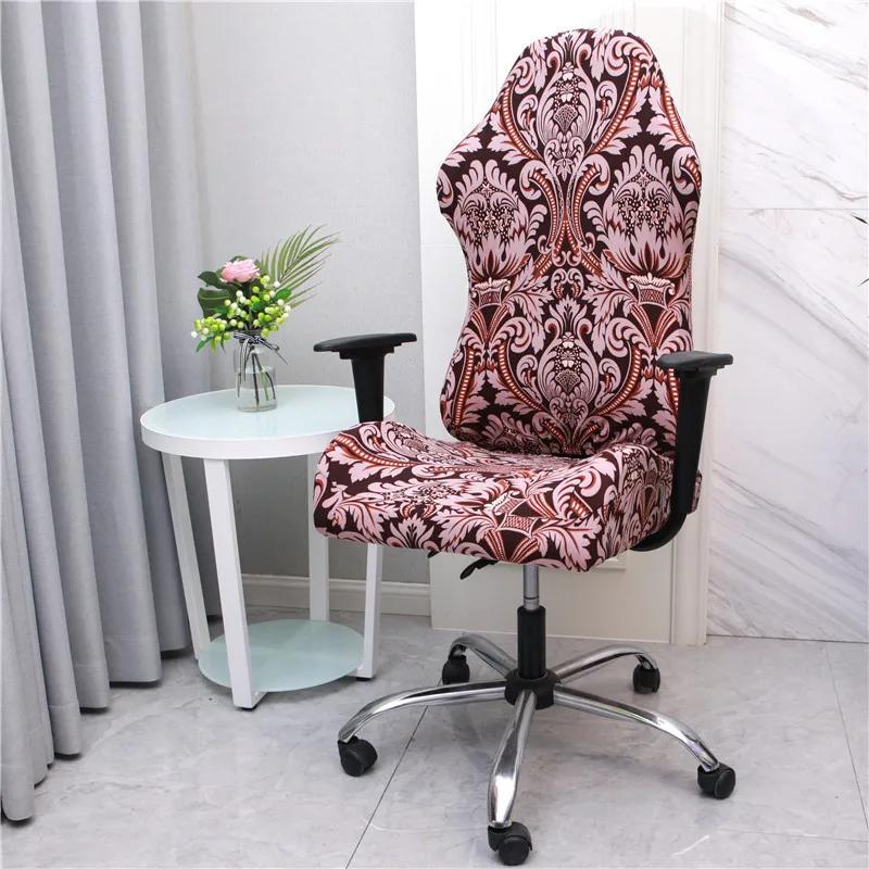 Office Computer Gaming Chair Covers Stretch Spandex Armchair Gamer Seat Cover Printed Household Racing Desk Rotating Slipcovers
