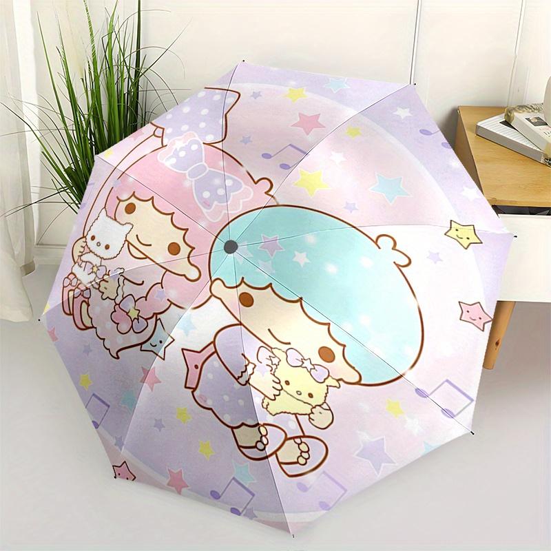 Little Twin Stars, Sanrio Characters Automatic opening and closing folding umbrella with 8-rib frame and compact travel design, perfect for