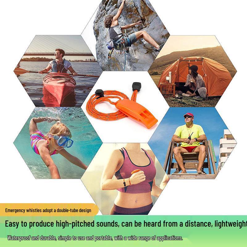 Двухчастотный водонепроницаемый свисток для выживания со шнурком - Высокочастотный свисток для безопасности на открытом воздухе с защитой окружающей среды ABS.