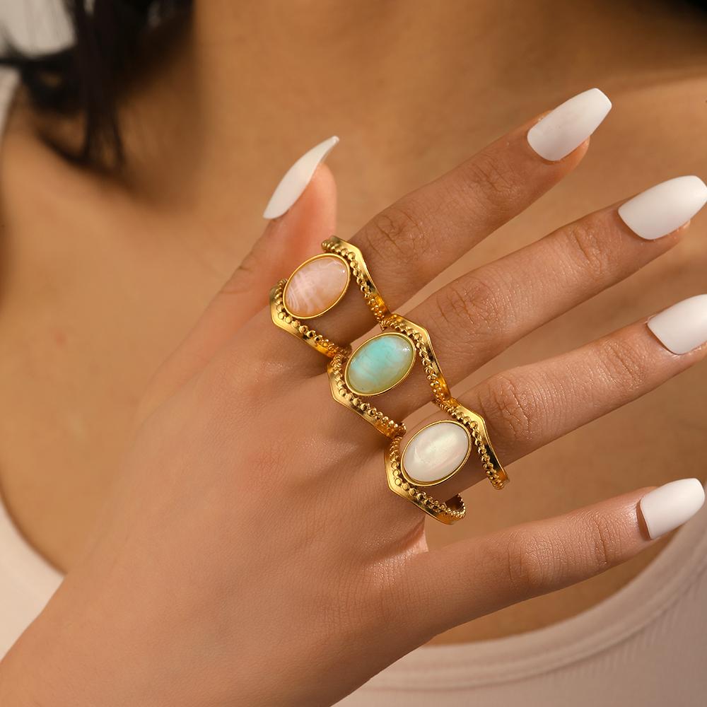 DIEYURO 316L Stainless Steel Vintage Elliptical Brown Tiger Stone Adjustable Ring Women Fashion Concise Ring Jewelry Gift