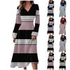Женское осеннее и зимнее повседневное модное длинное платье с v-образным вырезом и длинным рукавом в полоску и принтом
