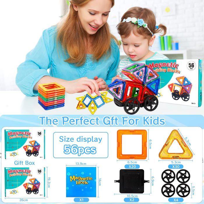 56 Pcs Ensemble De Blocs De Construction Magnétiques,Jouets Éducatifs,Cadeau Parfait Pour Les Garçons Et Les Filles Âgés De 3 À 8