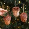 Large Wooden Pine Cone & Acorn Christmas Tree Ornament Set